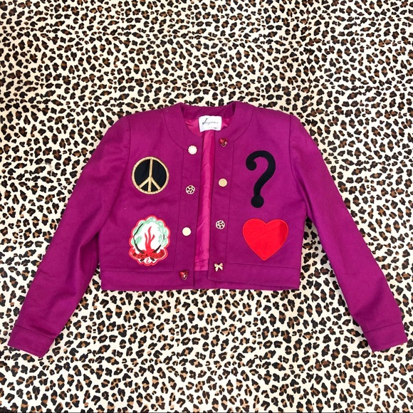 Vintage Jackets & Blazers - Vintage 80's Statement Pink Patch Novelty Blazer 8